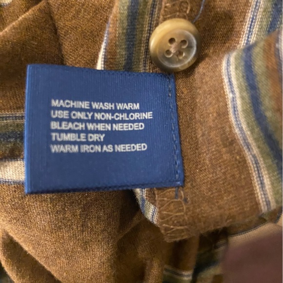 TownCraft Men Short Sleeves Pullover Brown with Vertical Stripes Polo Shirt. - Picture 7 of 7